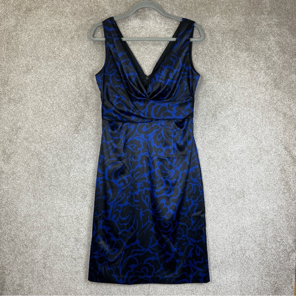 Donna Ricco Dress Womens 10 Blue Black Sleeveless V Neck Back Zip Lined- 2646*